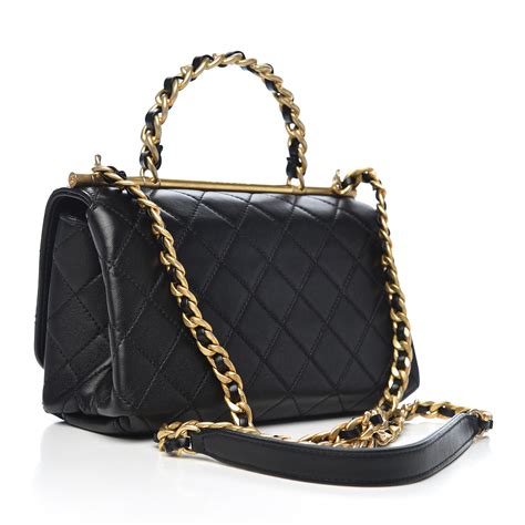 CHANEL Lambskin Quilted Metal Top Handle Flap Clutch With 